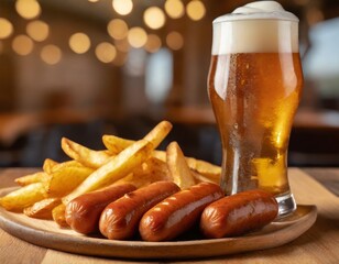 ビールとフライドポテトとソーセージ