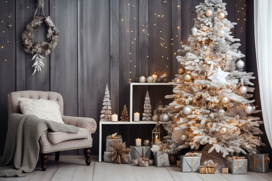 Room decorated in New Year's or Christmas style