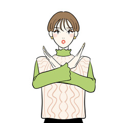 手でNOのサインをつくる女性