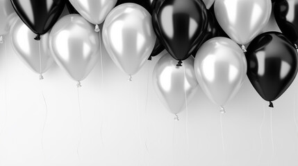 silver and black glossy balloons. silver with black bunch of helium balloons isolated. generative ai