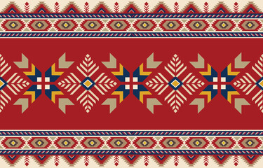 Ethnic tribal Aztec colorful red background. Seamless tribal pattern, folk embroidery, tradition geometric Aztec ornament. Traditional Native and Navaho design for fabric, textile, print, rug, paper