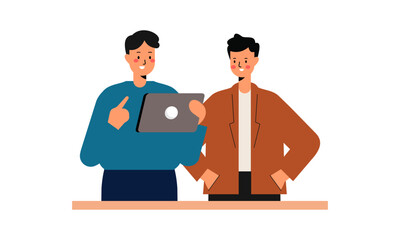 Office Worker Having Discussion with Colleague. Business Discussion Concept Flat Design Illustration
