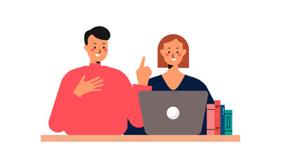 Office Worker Having Discussion with Colleague. Business Discussion Concept Flat Design Illustration