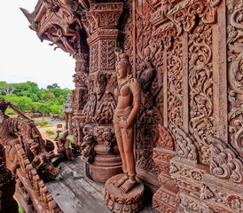 Wood carved deity from Hindu scriptures at Sanctuary of Truth Pattaya