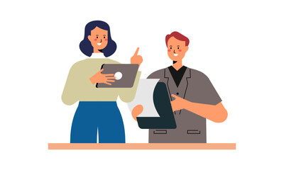 Office Worker Having Discussion with Colleague. Business Discussion Concept Flat Design Illustration