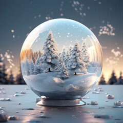New Year's snow globe on a blurred winter forrest background
