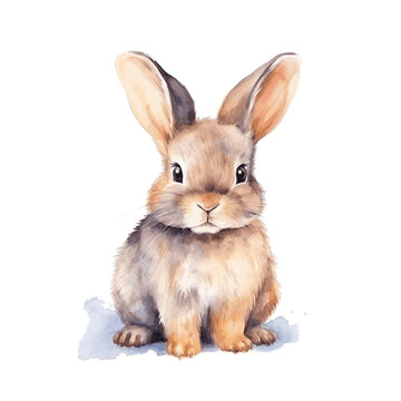Easter rabbit hare holiday watercolor paint for greeting card decor on white background