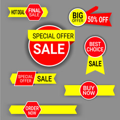 Vector Sales Tag Collection: Big Sale, Discount, 50% Off - Orange, Purple, Yellow Designs