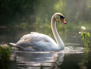Obraz premium Portrait of a swan in its natural habitat.