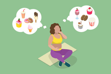 3D Isometric Flat Vector Illustration of Sweet Temptation, Unhealthy Lifestyle, Harmful Nutrition