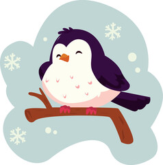 Christmas hand drawn bird, xmas holiday winter bird characters isolated vector illustration. Funny holidays bird.bird on a branch