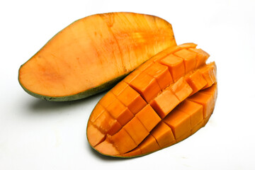 Fresh mango pulp or sliced mango isolated on white background.
