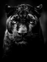 Raamstickers Black and white portrait of a black panther © AlineAll