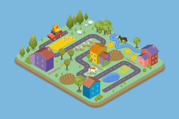 3D Isometric Flat Vector Illustration of Kids Map, Childish Game World