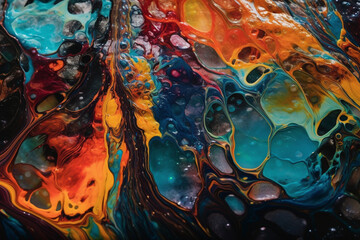Abstract background of oil paint mixing in water. Colorful abstract background