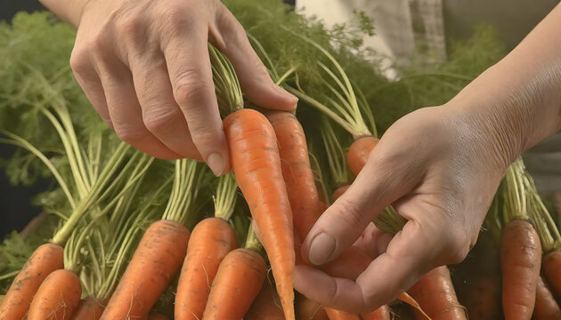 Some hands picking the carrot from their kitchen