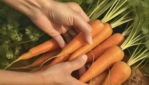 Some hands picking the carrot from their kitchen