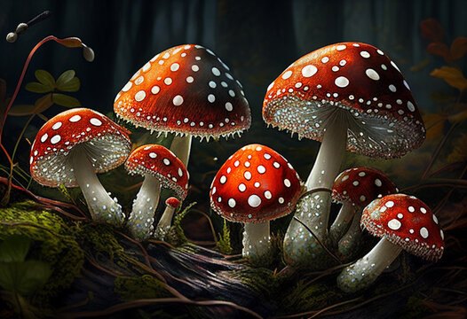 Amanita mushrooms. AI Generated