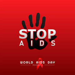 World AIDS Day, Illustration Of World Aids Day With Aids Awareness Ribbon. December 1st, STOP AIDS