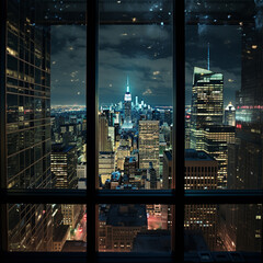 Fototapeta na wymiar City lights from a skyscraper window