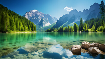 landscape with lake and mountains,A Mountain Lake in the Hills,AI Generative 