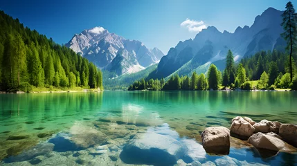 Foto op Canvas landscape with lake and mountains,A Mountain Lake in the Hills,AI Generative  © Aleey