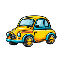 Obraz premium Cartoon style yellow toy car drawing in transparent png