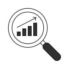 A magnifying glass icon with a graph, representing data analysis, data exploration, data visualization, statistics, analytics, performance, and results.