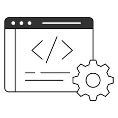 Icon depicting a webpage with programming lines and tags, illustrating web development, coding, and HTML source code.