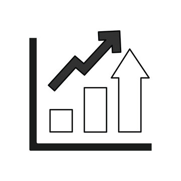 A graph icon with an arrow, representing trend, growth, increase, decrease, change, data visualization, statistics, analytics, performance, and results.