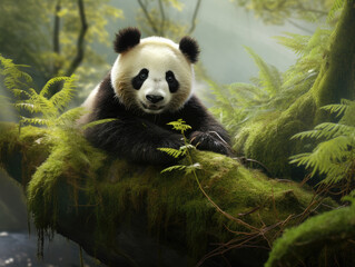Obraz premium Portrait of a panda in its natural habitat.
