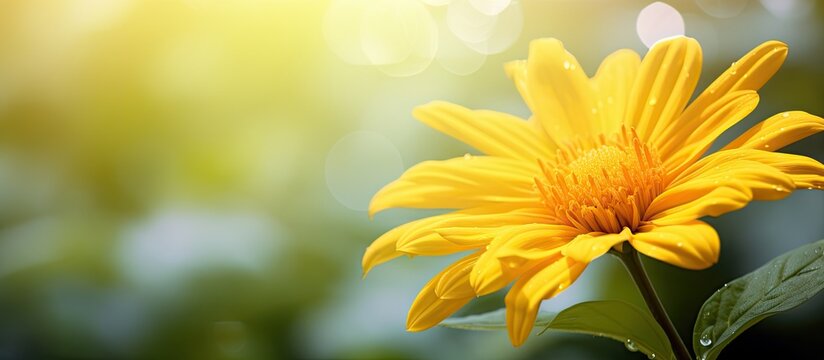 A close up image of a yellow flower with a blurred backdrop of colorful leaves using a selective soft focus effect