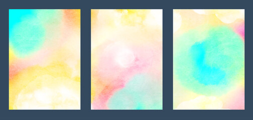 A set of watercolor backgrounds with a place for text.  Hand-drawn illustration.