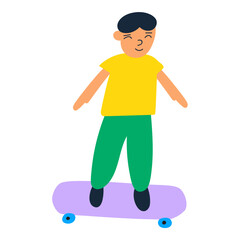 Happy kid skateboarding. Flat design. Vector illustration on white background.