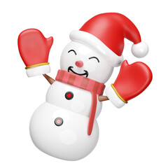 3d smiling snowman with hat, warm mittens, scarf. merry Christmas and festive New Year, 3d render illustration