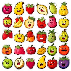 set of various fruits sticker design in a white background