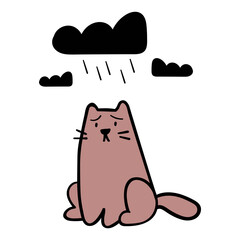 Stray cat. Unhappy animal. Vector flat illustration. Sadness, loneliness, depression.