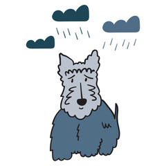 Dog alone. Sadness and loneliness. Flat design. Illustration on white background.