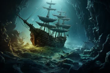 Keuken foto achterwand Schipbreuk pirate ship in the ocean