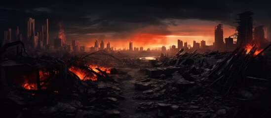 Artistic representation of an abandoned, destroyed city.