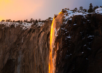 Yosemite Firefall / Backlit Waterfall at Dusk