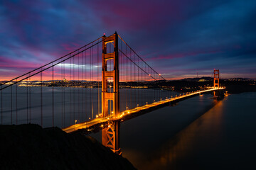 Fototapeta na wymiar SF Golden Gate Bridge - Colorful Sunrise From Marin Headlands