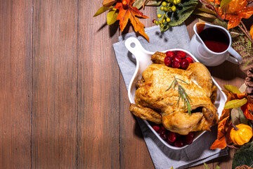 Thanksgiving dinner turkey or chicken - obrazy, fototapety, plakaty