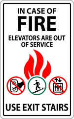 In Case Of Fire Sign Elevators Are Out of Service, Use Exit Stairs