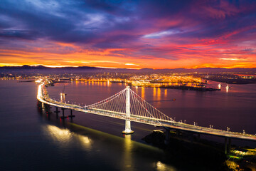 SF Bay Bridge Eastern Span During Vibrant Sunrise 
