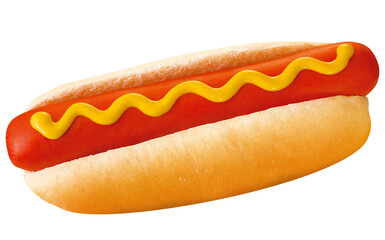 hot dog com molho de mostarda isolado em fundo transparente - cachorro quente tradicional - pão...