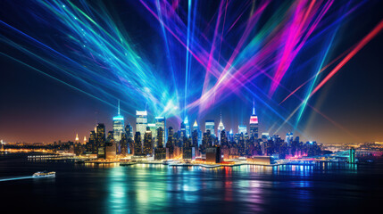 Fototapeta na wymiar Fireworks show over a big city. Celebrating the New Year