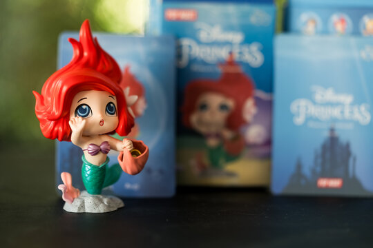 Bangkok, Thailand - October 31, 2023: POP MART Disney princess Ariel toy, Disney 100th anniversary princess childhood series