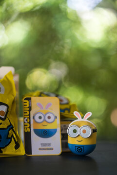 Samut Prakan, Thailand - October 31, 2023 : Cute figurine of new blind box or random box, Action Figure Minion, BOB 1.0 collection sall in Thailand at Miniso shop.