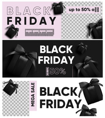 Black Friday banner set design template for promotion, vector illustration